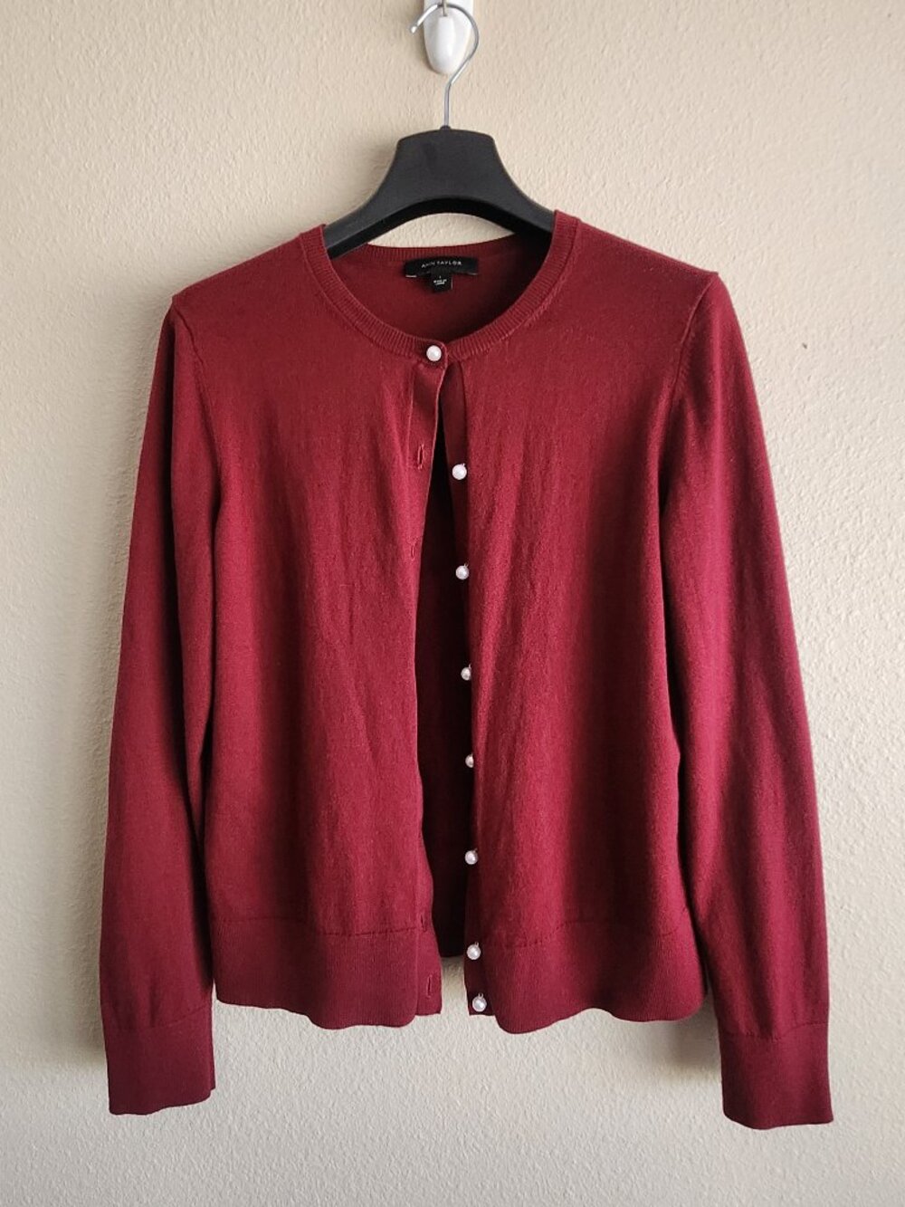 Ann Taylor Red Pearl Button Cardigan Sweater Size L